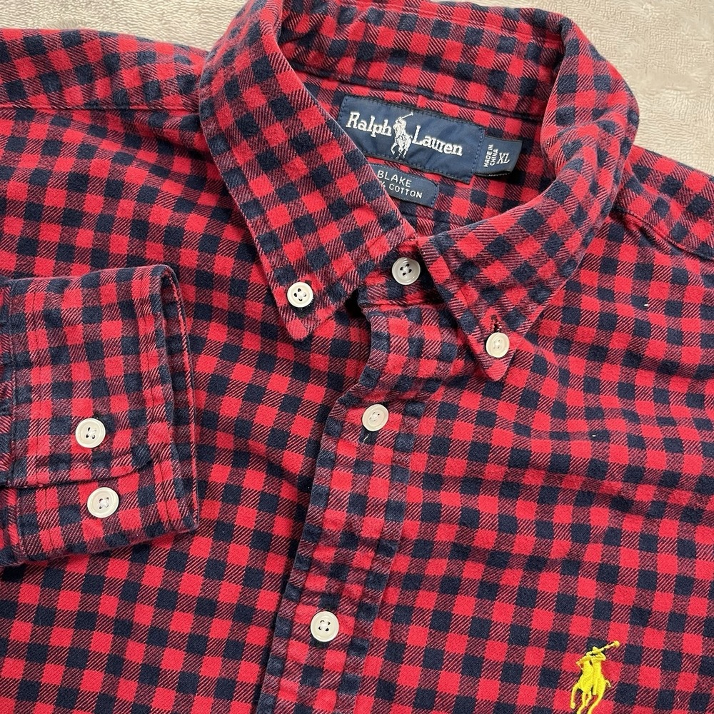 Ralph Lauren‎ Shirt Mens Blake XL Red Flannel Check Pony Logo Button Down